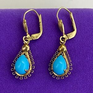 💛 Vintage 14k Gold Sleeping Beauty Turquoise Teardrop Earrings | Boho Jewelry